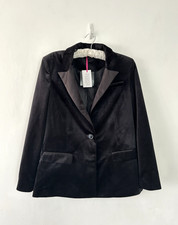 Very Velvet Jacket Women Black Blazer Lined Satin Lapel Size 14 BNWT