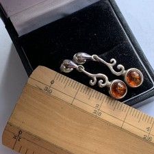 Vintage 925 Sterling Silver and Baltic Amber Earrings
