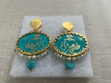 Nounzein LebanonMiddle Eastern Designer 22ct Gold Plated Brocade Ethnic Earrings