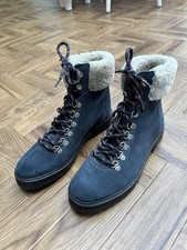 Crew clothing Lace Up Navy Fur Trim Boots. UK 5 EU 38