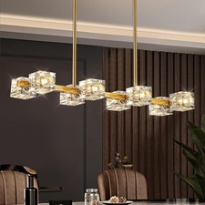 Gold Crystal Chandelier Modern Luxury 8-Light Adjustable Rectangular Crystals