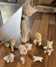 Set of 8 Ceramic Cats Vintage