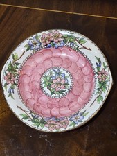 Vintage Maling Azalea Lustre Scalloped Plate Pink Floral Gold Edge c.1950s 8"