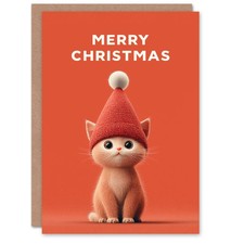 Christmas Card Ginger Cat Lover Cute Kitten Wearing Knitted Hat