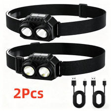 2PCS Super Bright Head Torch Headlight LED Rechargeable Headlamp Camping Fishing