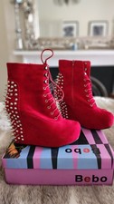 Bebo Red Suede Studded Ankle Boots - Size 6