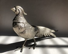Vintage Silver White Metal Pewter Pheasant Peacock Bird Figure Figurine Ornament