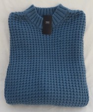 LADIES MARKS & SPENCER GREY/BLUE PATTERNED CHUNKY KNIT LONG SLEEVE JUMPER SIZE M