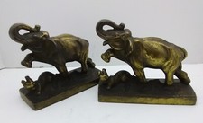 Vintage Bookends - Elephant Protecting Baby From Tiger - Rich Antique Patina