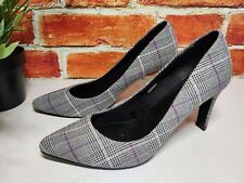 WOMENS M&S COLLECTION INSOLIA UK 6.5 GREY GLEN PLAID CHECK HIGH HEEL COURT SHOES