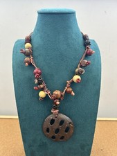 FAT FACE Collar Length Beaded Coconut Coir Pendant Necklace Bohemian