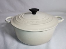 Le Creuset Dutch Oven & Lid-Enamel Cast Iron Double Handle #20 Almond Rare Prop