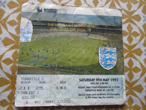 Cup final ticket 1992 - final,