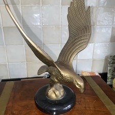 Vintage Large Brass EAGLE Statue with Wings Spread  on Black Marble Base 