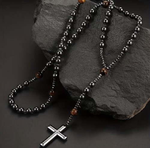 Men black rosary necklace - men’s,