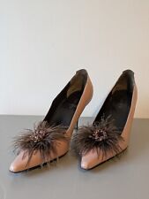 Sukie's Shoes 6.5 Pink Leather Pointed Toe Stiletto Heels Feather Jewels Gems