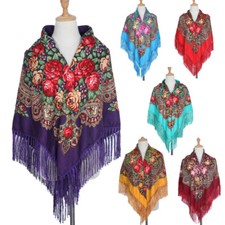 Tassel Russian Style Big Size Vintage Cotton Women Square Scarf Shawl Long
