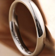 Mens Womens Titanium Court Ring High Polished Wedding Promise Ring  Engraved.