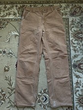 Carhartt Double Knee Baggy Jeans W32 L32 Tan Canvas Paint Splatter Vintage USA