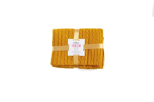 Mustard cable knit blanket - -,