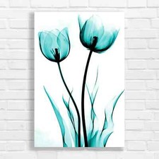 Artistic Tulip Monochrome Floral Teal Canvas Print Large Picture Wall Art