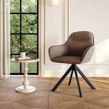 Goeurvant Set of 2/4/6 Dining Chairs Upholstered Swivel Chair PU Leather Braun