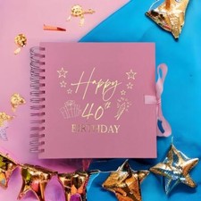 40th Birthday Pink Scrapbook Guest Book Photo album Gold Script