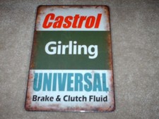 New "Castrol Girling UNIVERSAL Brake & Clutch Fluid" Tin Metal Sign Patina Look