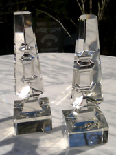 19th Century Pair Cut Glass Crystal Obelisk Prism Desktop Paperweights 6.75"tall