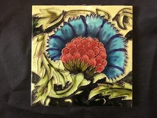 William De Morgan Reproduction Hand Painted and Tubed 8” x 8” Tile.