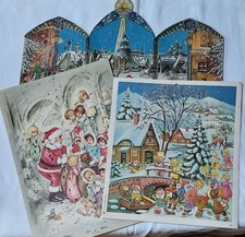 Three Vintage Advent Calendars  with Christmas Scenes circa 1960-1970's