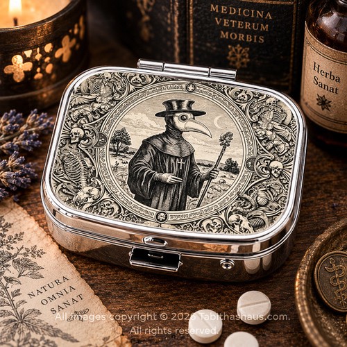 Plague doctor pill box mirror - doctor,