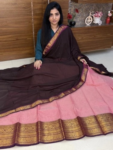 Kanchi cotton half saree brown - cotton,