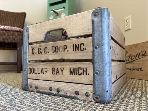 Vintage wooden milk crate - milk,