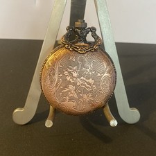 Copper Toned. Hunter Pocket Watch. Geometric Raised Pattern Diamond Case. PW14