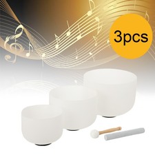 3 Pcs Frosted Quartz Crystal Singing Bowls 8/10/12 Inch White With Cases