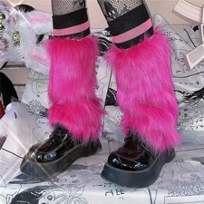 1Pair Fluffy Leg Warmers Long Furry Leg Sock Warm Punk Fur Boot Covers Women