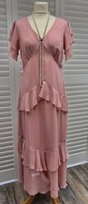 Vintage 1920s 1930s style Blush Pink Tiered Ruffle Maxi dress UK 12 US 8