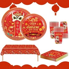 Serves 12 Paper Disposable Tableware Set  Year of The Dragon