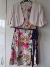 Kaliko Dress uk 20 Pink Floral Flare Midi /Champagne BaleroMother of Bride SALE