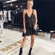 SASS & BIDE Dress First Love Velvet Mini Size AU 6 / US 2 Metallic Black Gold