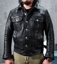 Leather vintage black trucker - vintage,
