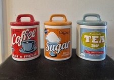 Set of 3 Retro Tea Sugar Coffee Canisters 50's 60's Old Style  Storage Jars 
