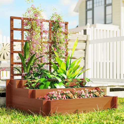 Raised planter bed - bed, trellis