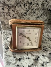 Rare Clinton 7 Jewel Travel Alarm 40 Hour Swiss 969967 Swiss In Original Leather