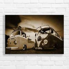 Vibrant Retro VW Camper Van Sepia Canvas Print Large Picture Wall Art
