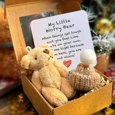 A TeddyBear Hug in a Box, Little Pocket Bear Hug Mini Stuffed Worry Bear Fluffie
