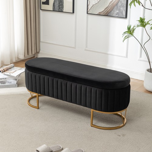 Black velvet storage bench - velvet,