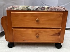 Vintage Tapestry Design Mini Foot Stool / Sewing Box with 2 Drawers on Wheels