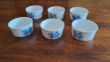 6 x Vintage Apilco French Fired Porcelain Ramekins, Blue Floral, 8.5cm Diameter